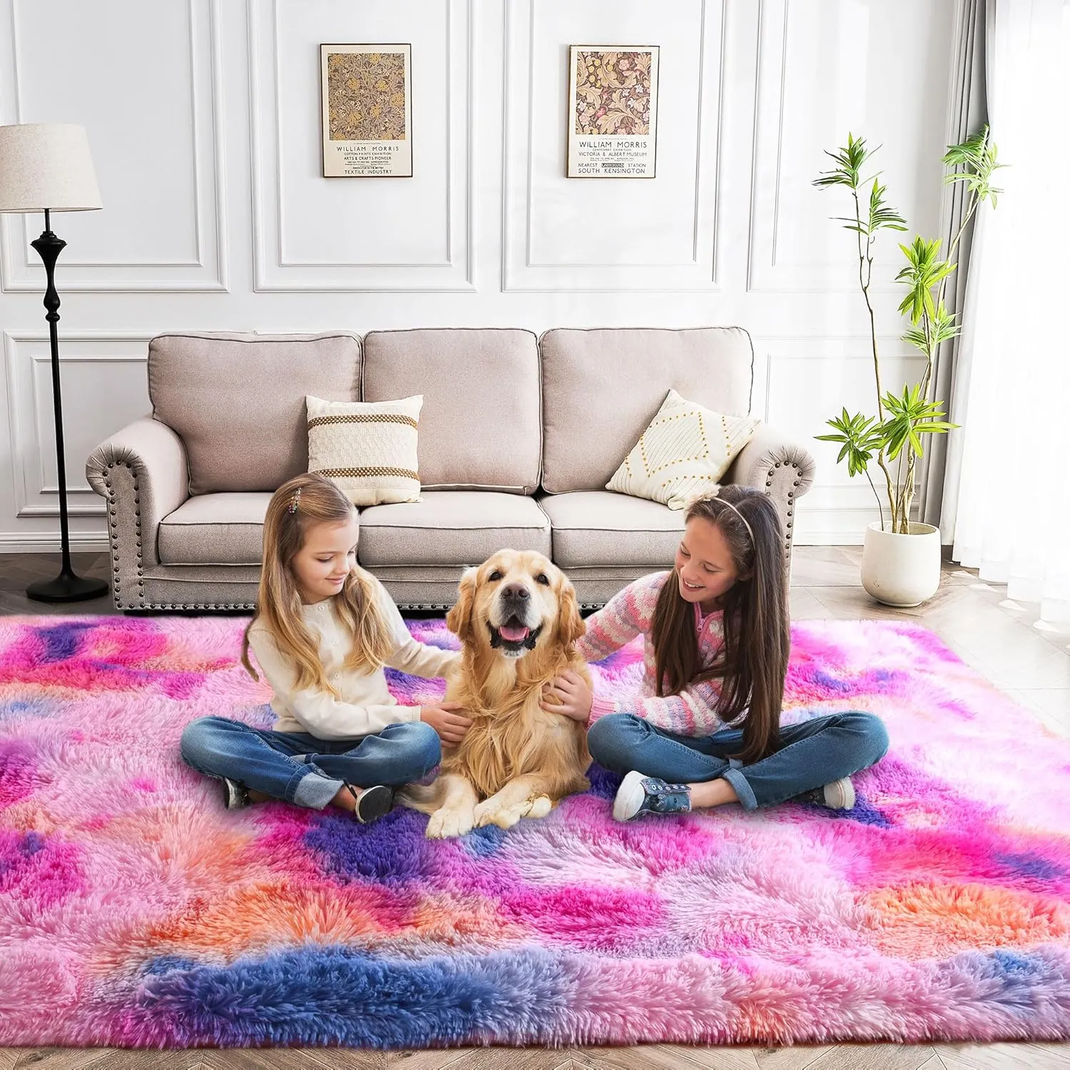Rainbow Rug - 2 x 4' Non-Slip Height Pile 1.4" Plush Rug Rubber Back - Throw Rugs Carpet for Bedroom - Multicolor