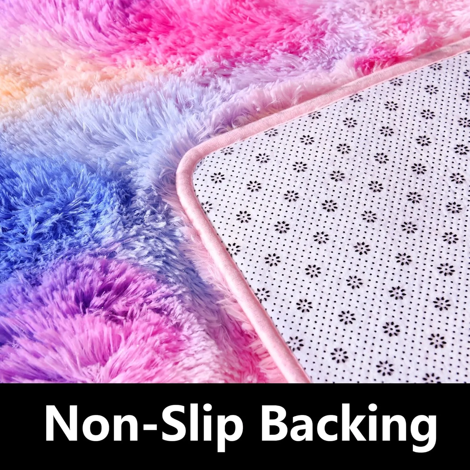 Rainbow Rug - 2 x 4' Non-Slip Height Pile 1.4" Plush Rug Rubber Back - Throw Rugs Carpet for Bedroom - Multicolor