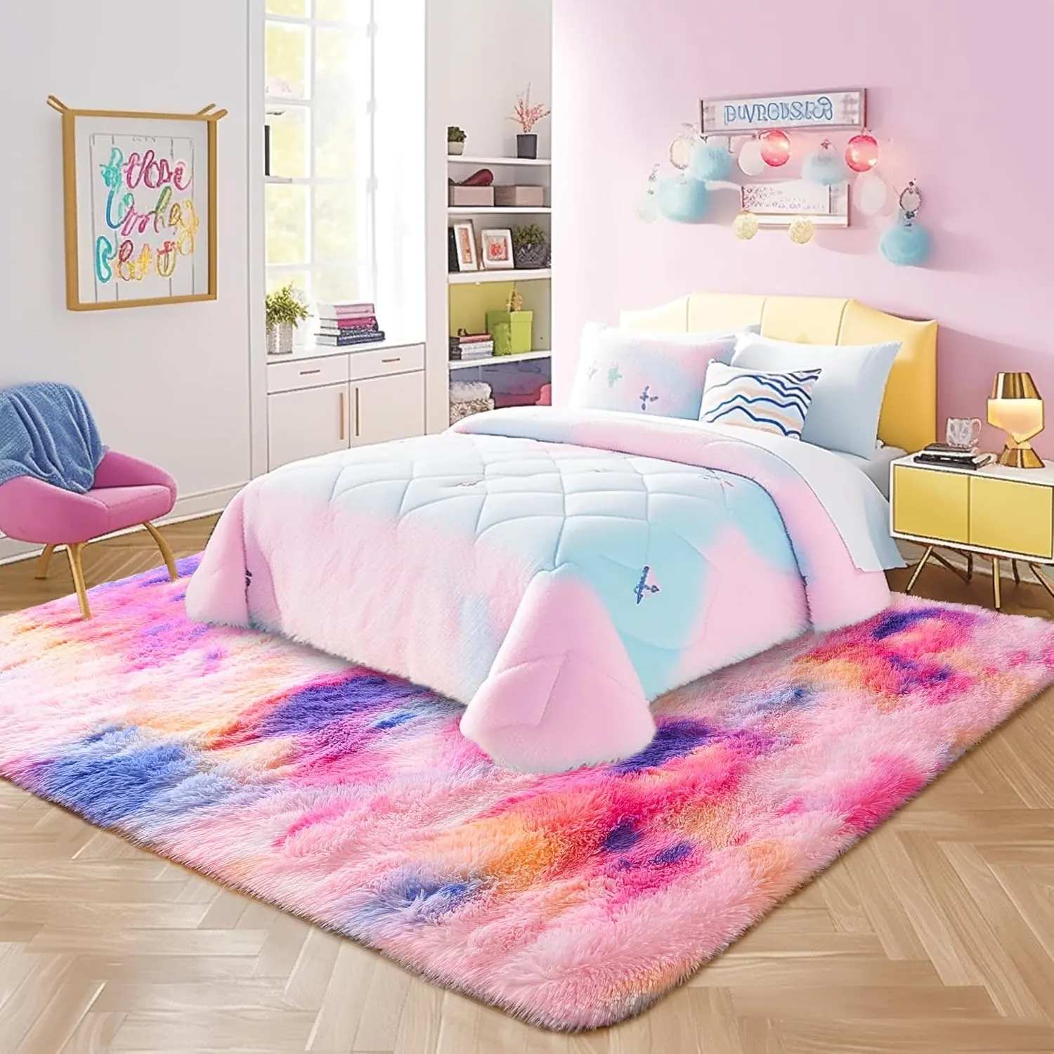 Rainbow Rug - 2 x 4' Non-Slip Height Pile 1.4" Plush Rug Rubber Back - Throw Rugs Carpet for Bedroom - Multicolor
