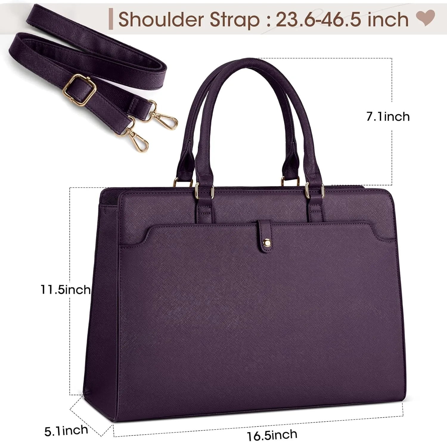 RAINSMORE Laptop Bag for Women 15.6 Inch Laptop Tote Bag Leather Work Bag Waterproof Womens Briefcase Business Office Computer Tote Bag Large Capacity Handbag Purple