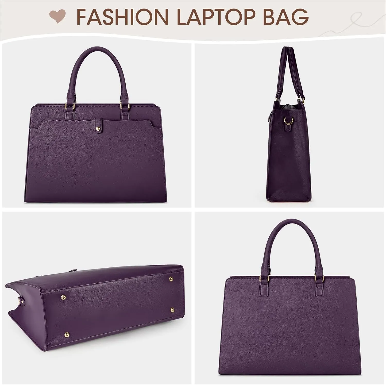 RAINSMORE Laptop Bag for Women 15.6 Inch Laptop Tote Bag Leather Work Bag Waterproof Womens Briefcase Business Office Computer Tote Bag Large Capacity Handbag Purple