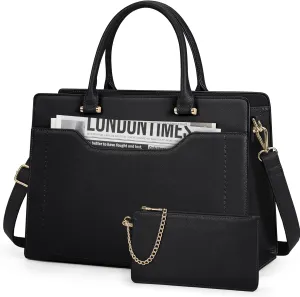 RAINSMORE Laptop Bag for Women 15.6 inch Laptop Tote Bag Waterproof Leather Computer Bags Women Business Office Work Briefcase Handbag, Black