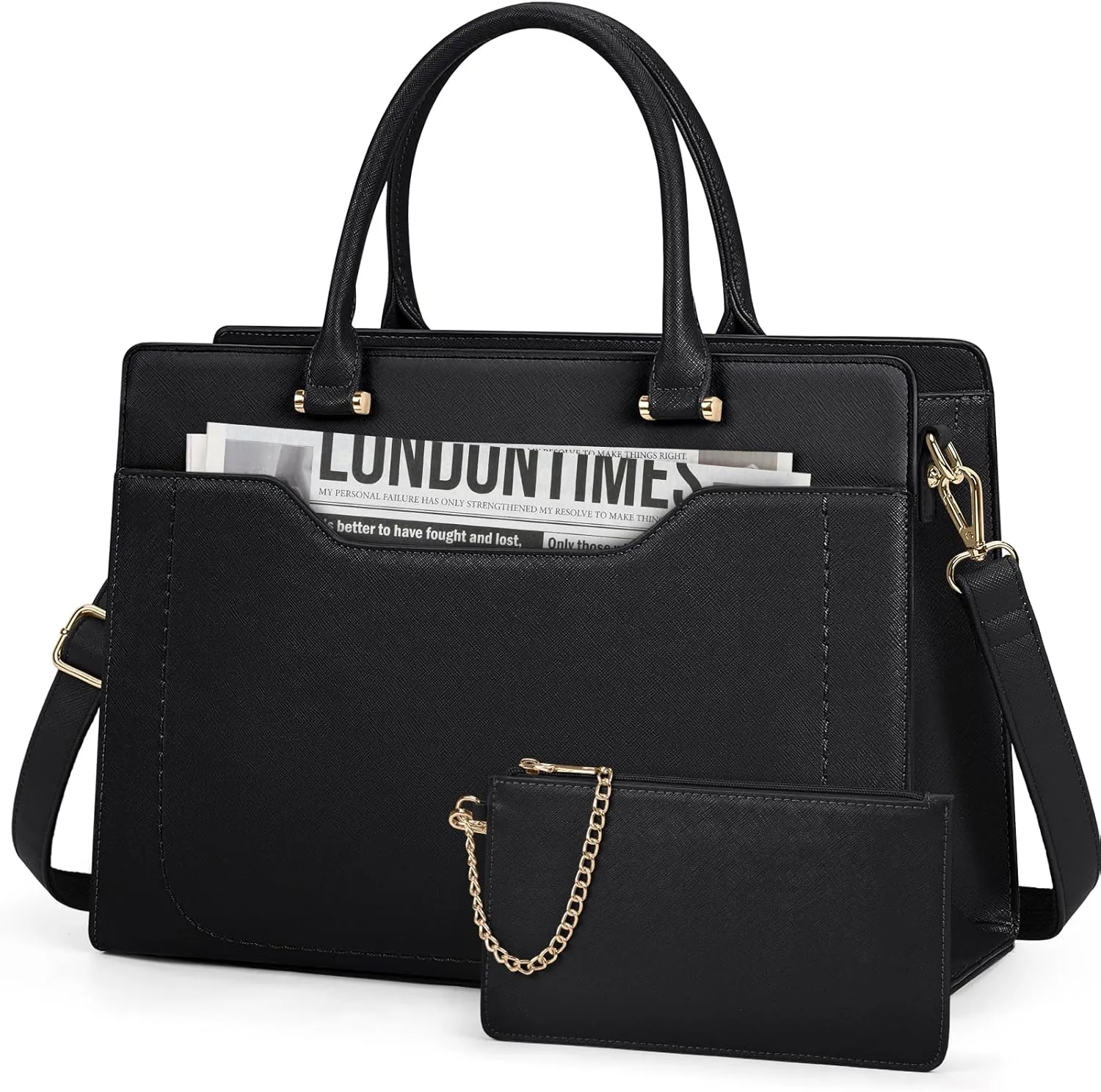 RAINSMORE Laptop Bag for Women 15.6 inch Laptop Tote Bag Waterproof Leather Computer Bags Women Business Office Work Briefcase Handbag, Black