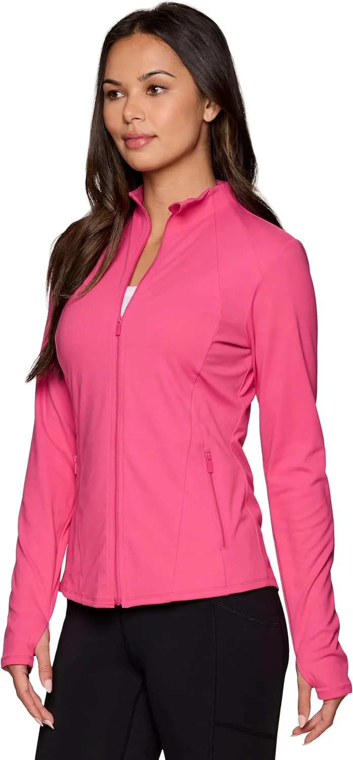 RBX Active Running Jacket for Women, Lightweight Zip Up Mock Neck Yoga Jacket With Zipper Pockets