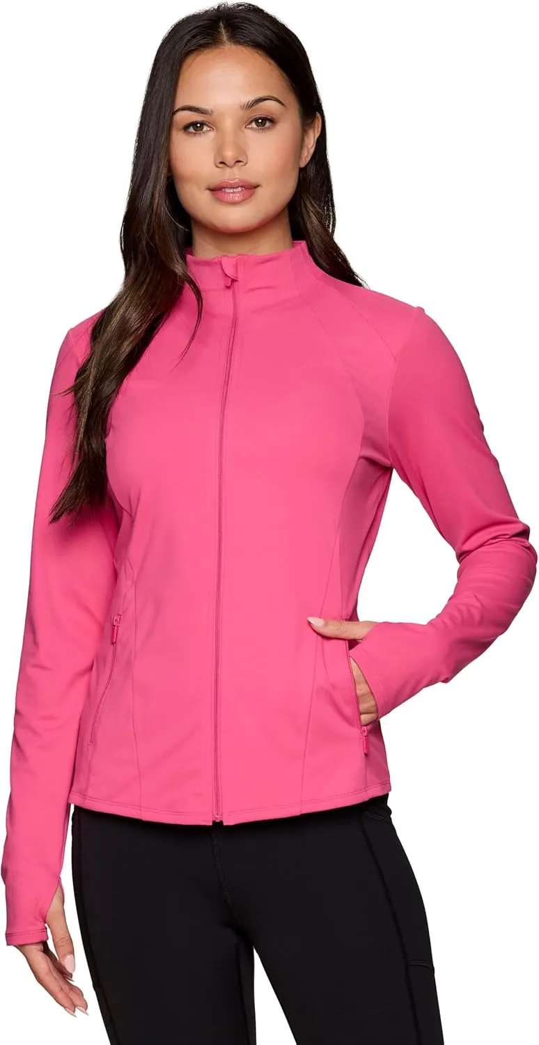 RBX Active Running Jacket for Women, Lightweight Zip Up Mock Neck Yoga Jacket With Zipper Pockets