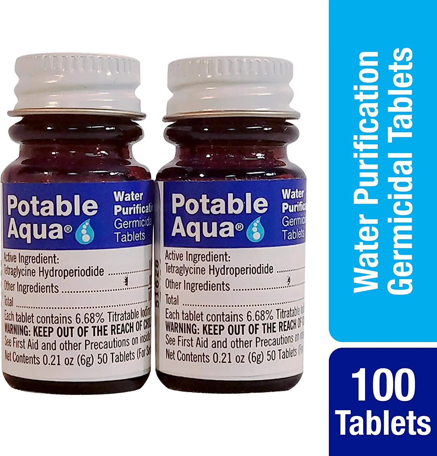 Ready America 70280 72 Hour Emergency Kit, Red and Potable Aqua Water Purification, Water Treatment Tablets - 50 Count Twin Pack