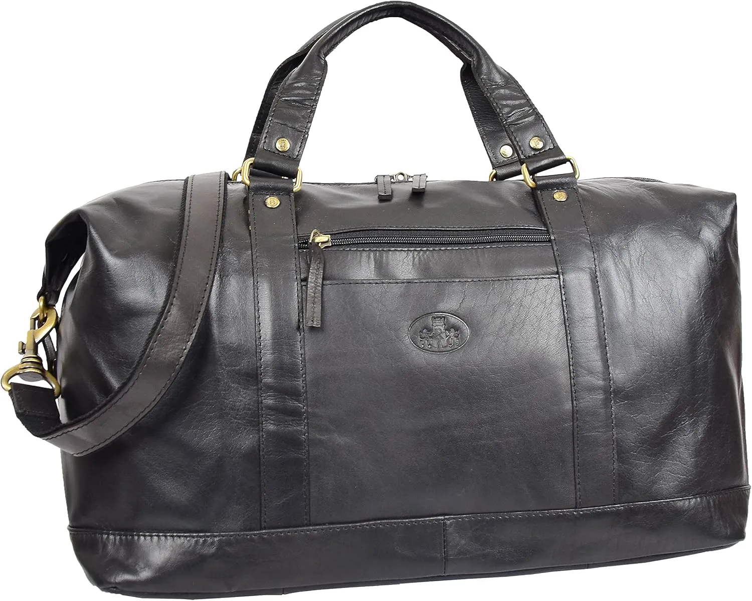 Real Leather Holdall Black Sports Weekend Cabin Size Travel Duffle Bag Atlanta, Black, M, Travel Duffle