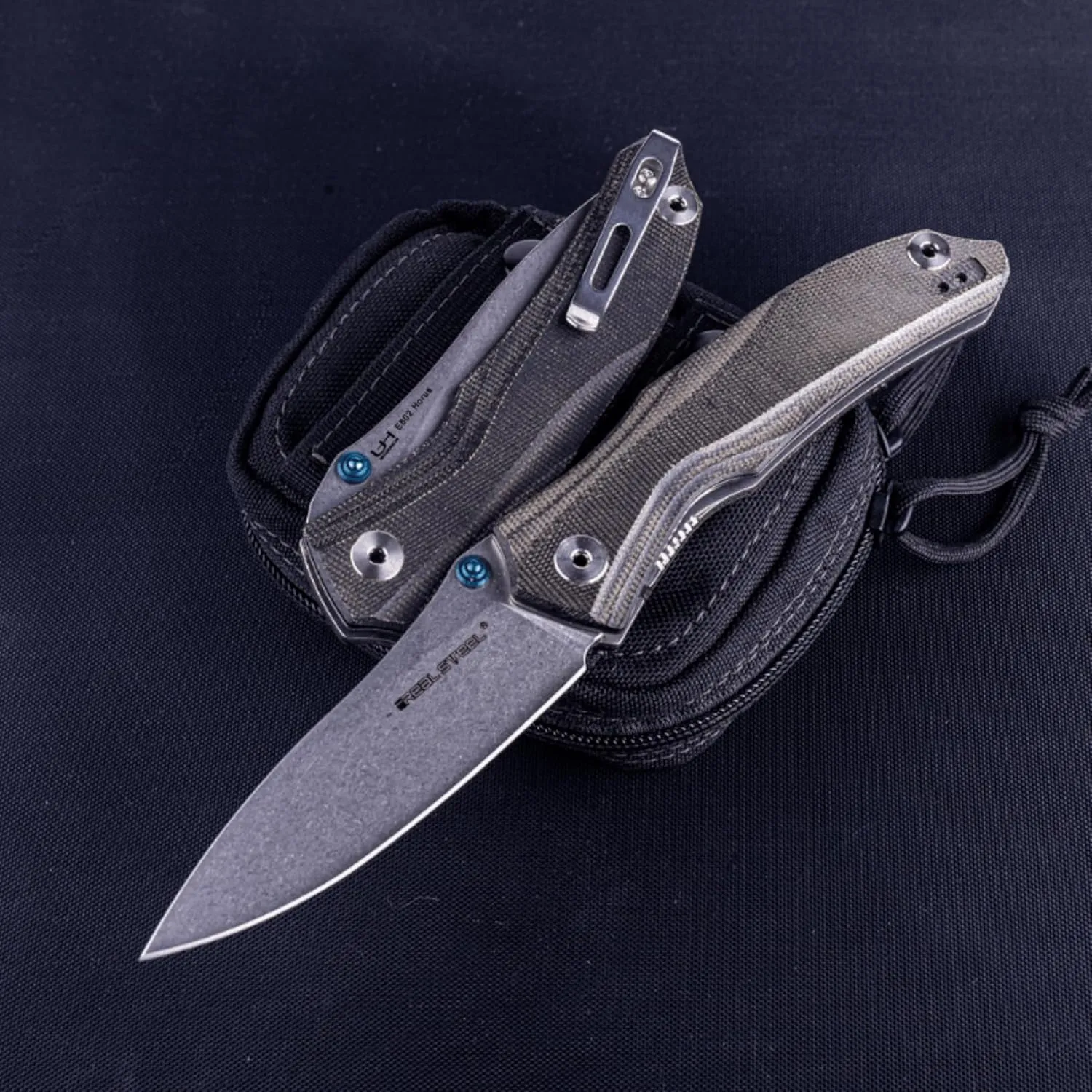 Real Steel E802 Horus EDC Pocket Knife - Ultra-Sharp 14C28N Sandvik Blade, Durable Black Micarta Handle, Lightweight & Versatile - Ideal for Fishing, Camping, Everyday Use - Unisex
