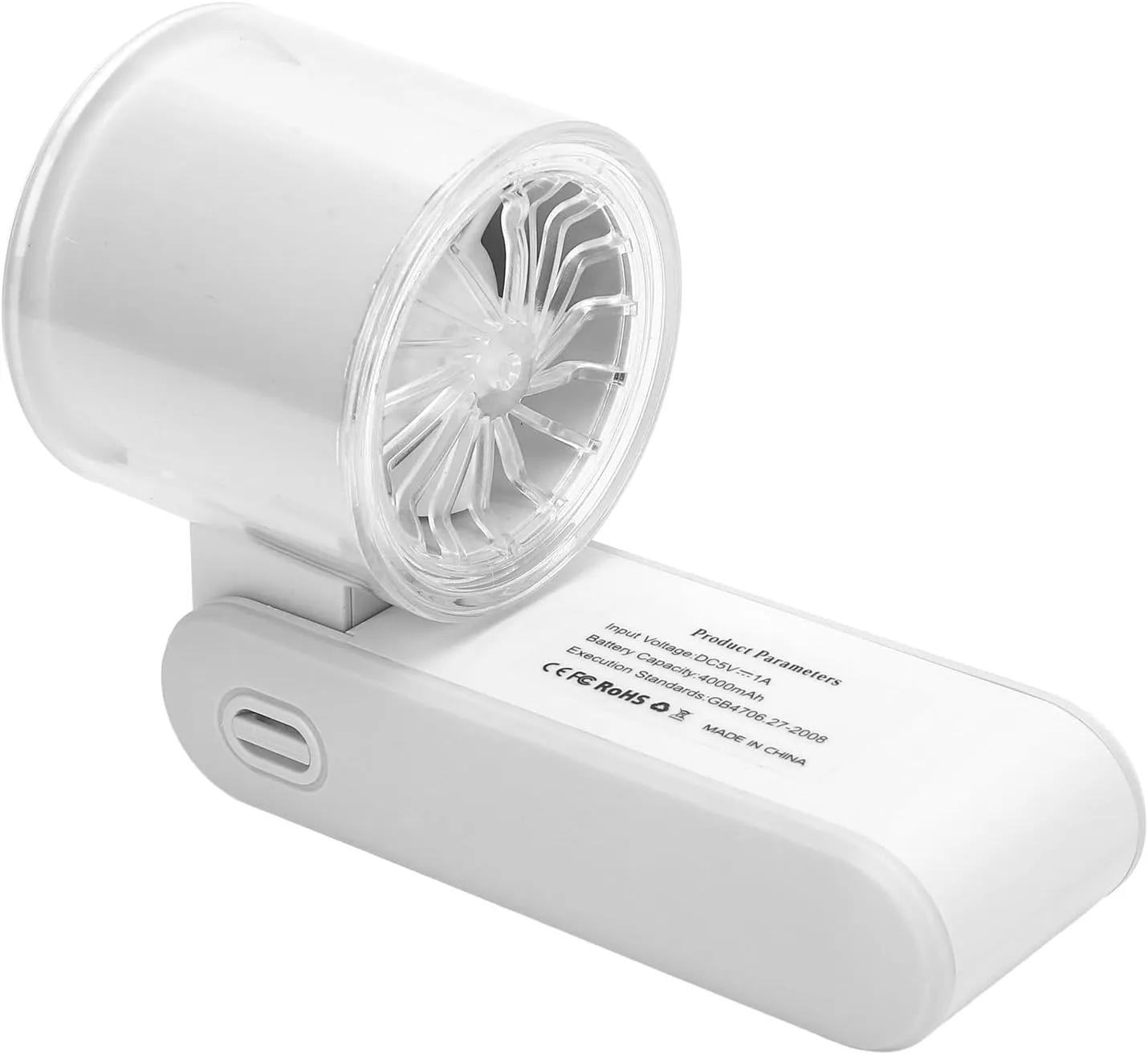 Rechargeable Handheld Fan, Wind Semiconductor Cooling Mini Quiet Personal Fan for Indoor Travel Beach Camping (White)