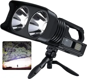 Rechargeable LED Spotlight Flashlights 100000 High Lumens Searchlight,Super Bright Tactical Handheld Flashlights With COB Light and Tripod,10 Modes Waterproof Hunting Spotlight for Camping Emergencies