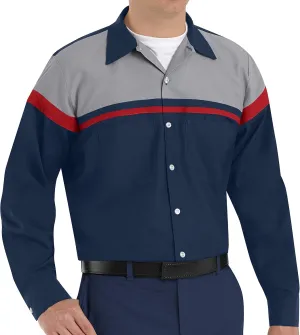 Red Kap mens Performance Tech Long Sleeve Work Utility Button Down Shirt, Navy/Red/Light Grey, X-Large US