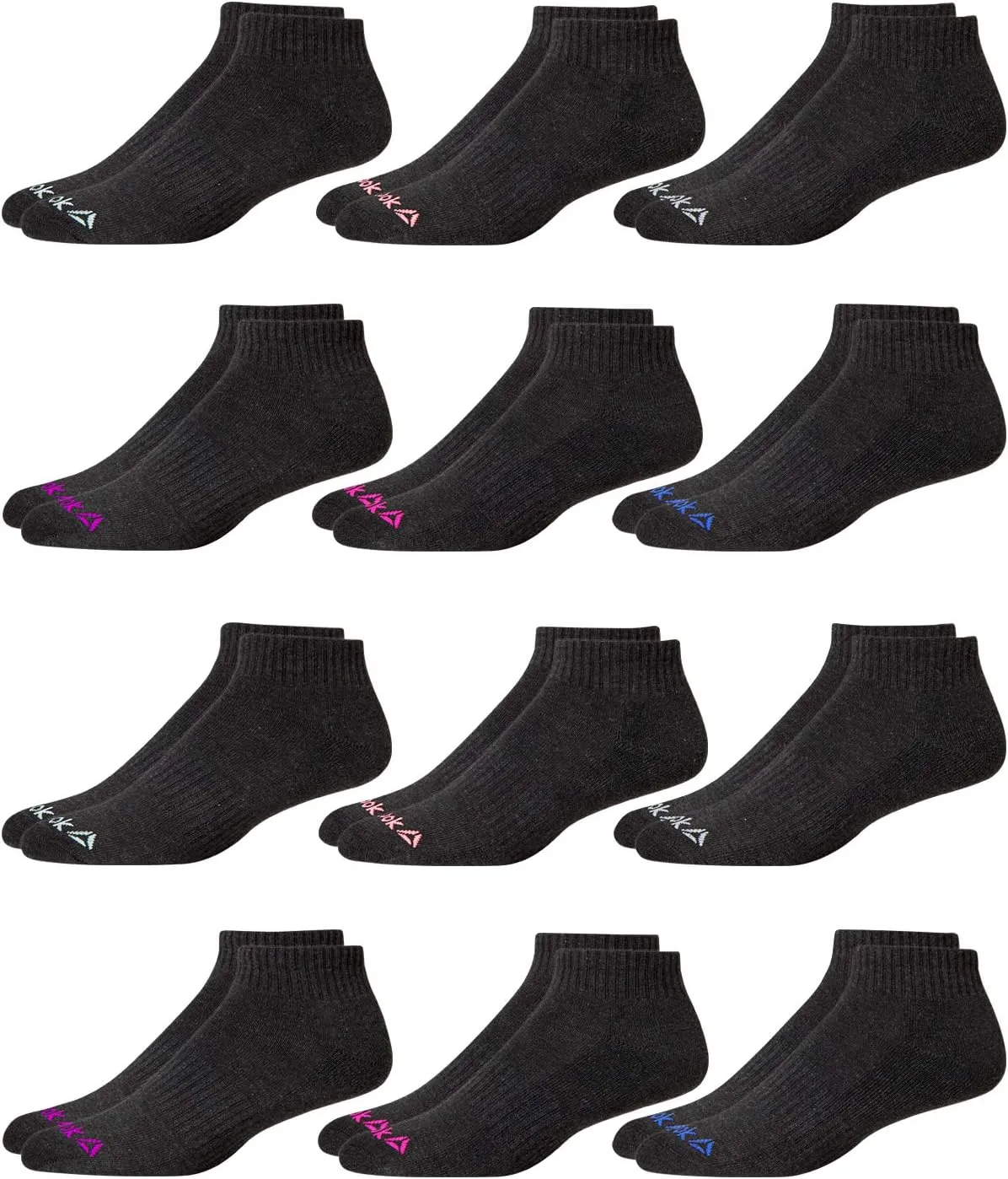Reebok Womens Quarter Socks - 12 Pack Performance Arch Support Ankle Socks - Cushioned Athletic Socks for Women (Size: 4-10)