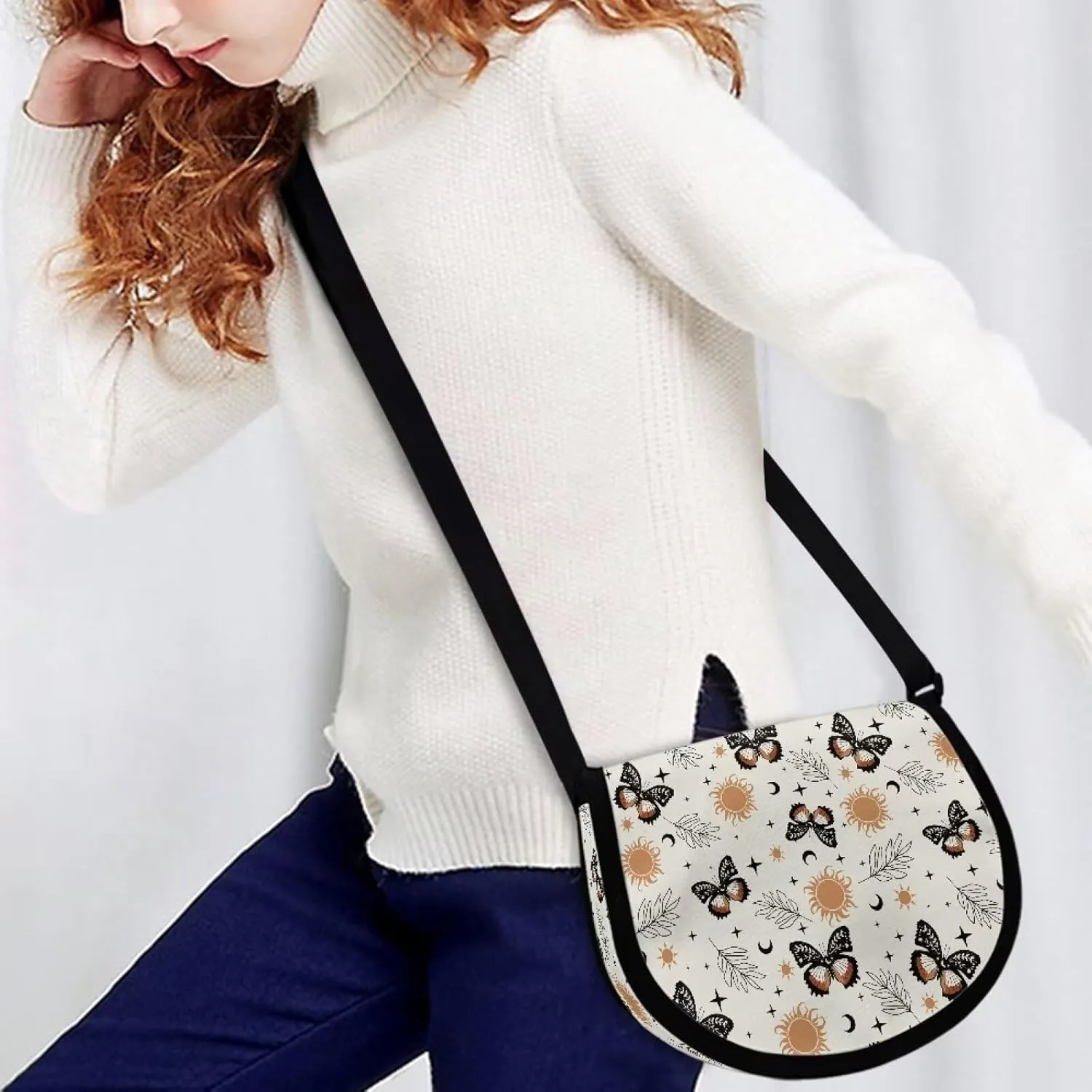 Renewold Cute Butterflies Print Crossbody Purse for Kids Crossbody Cross Body Handbags Cell Phone Wallet Cards Shoulder Bag with Adjustable Strap Messenger Bags Portable for Trip Running School