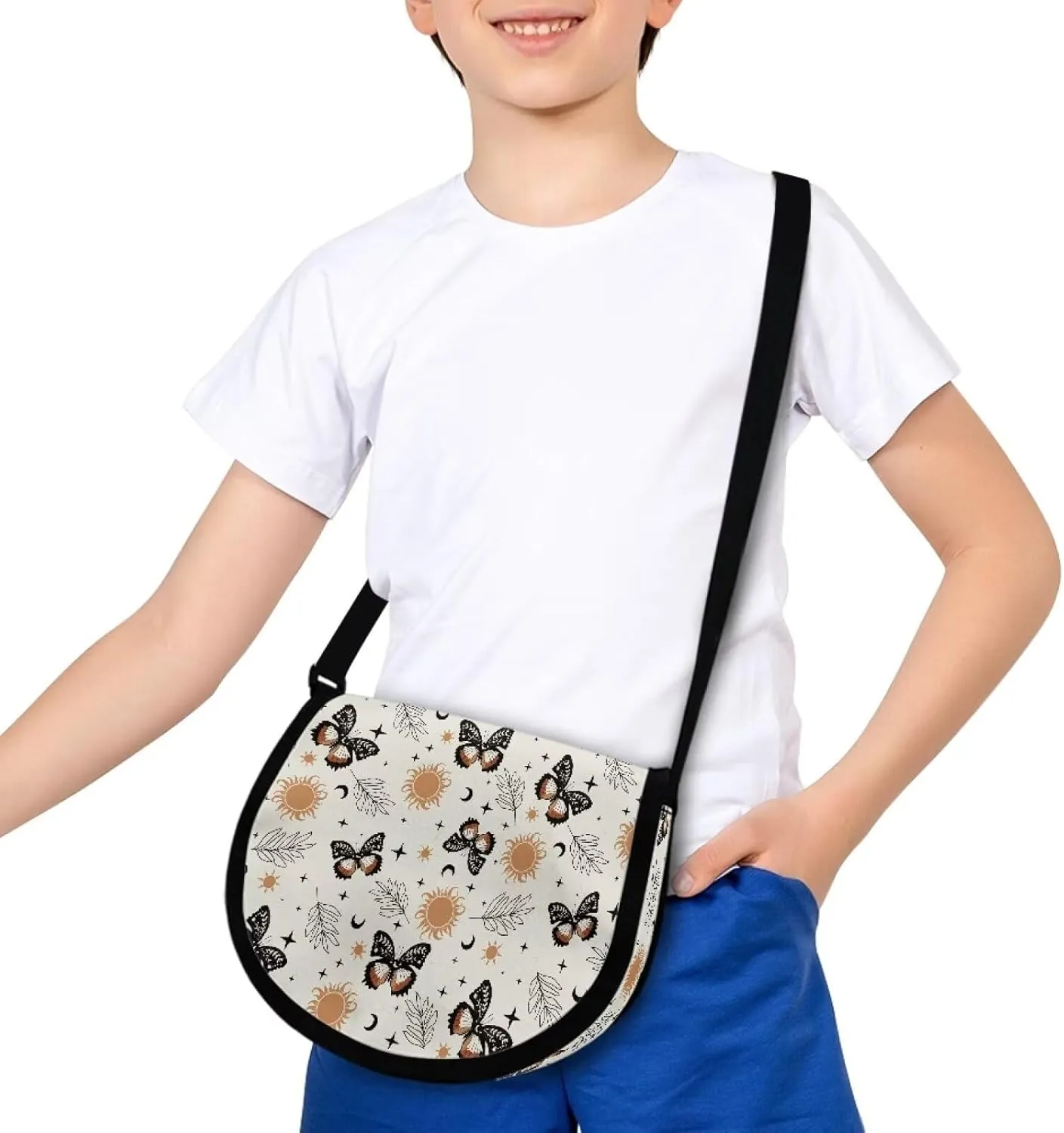 Renewold Cute Butterflies Print Crossbody Purse for Kids Crossbody Cross Body Handbags Cell Phone Wallet Cards Shoulder Bag with Adjustable Strap Messenger Bags Portable for Trip Running School