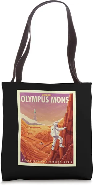 Retro Space Tourism Mars Olympus Mons Mountain Climbing Tote Bag