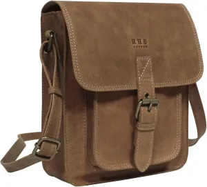 RHB Leather Crossbody Bag for Women - Sturdy Vintage Messenger Bag for Men with Adjustable Flap Fits IPad 11 inches