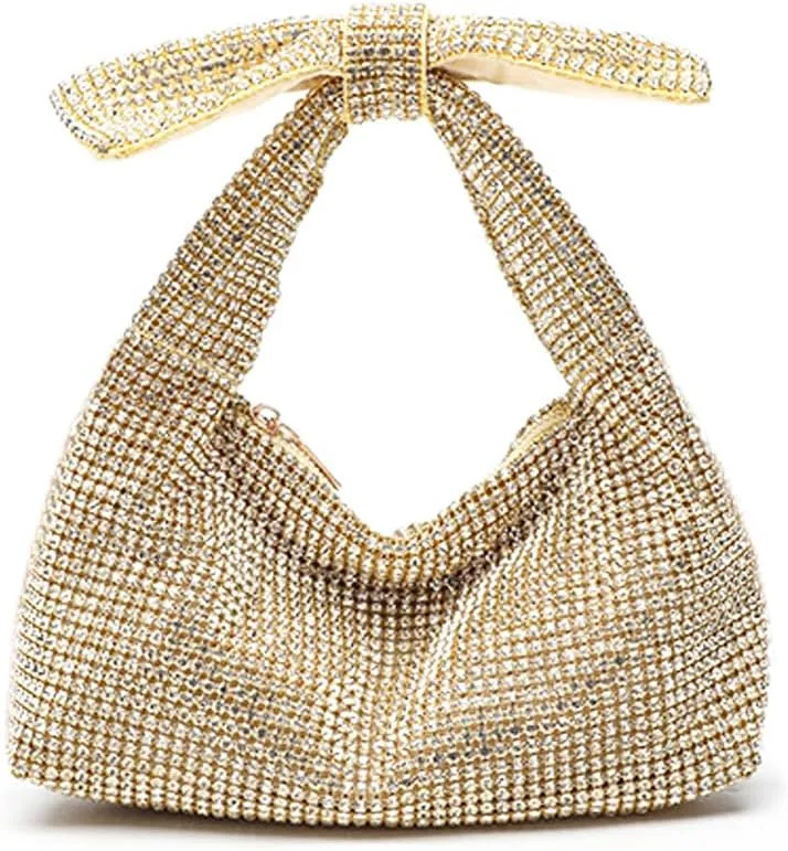 Rhinestone Bow Purse Sparkly Evening Bag Silver Clutch Purses for Women Glitter Evening Handbag for Wedding Party Prom