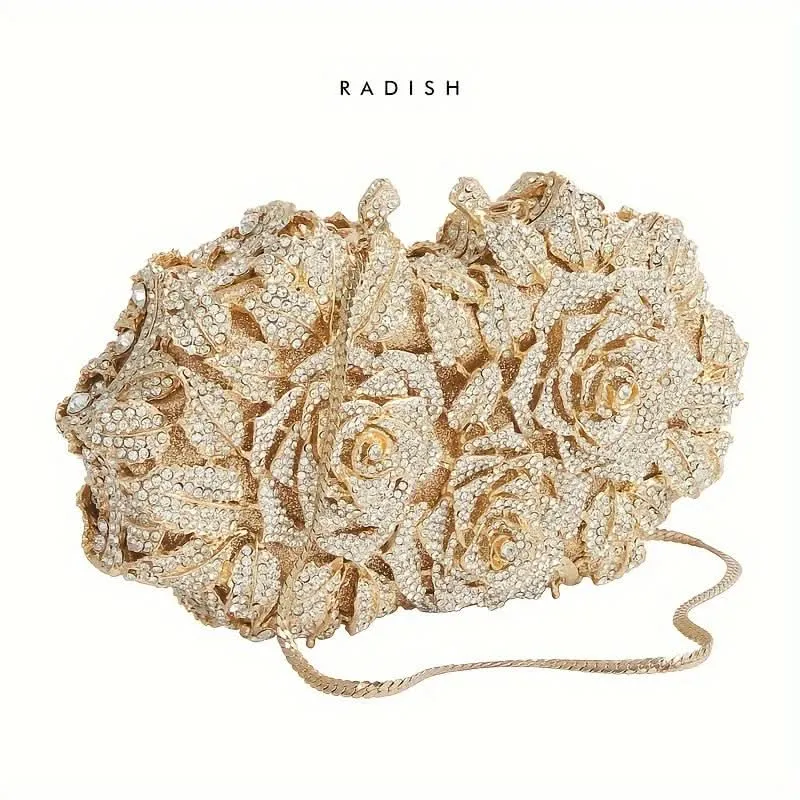 Rhinestone Floral Evening Clutch with Strap