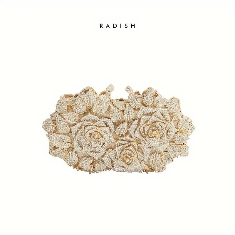 Rhinestone Floral Evening Clutch with Strap