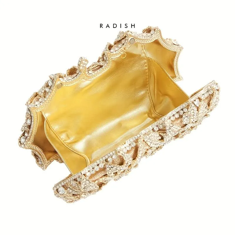 Rhinestone Floral Evening Clutch with Strap