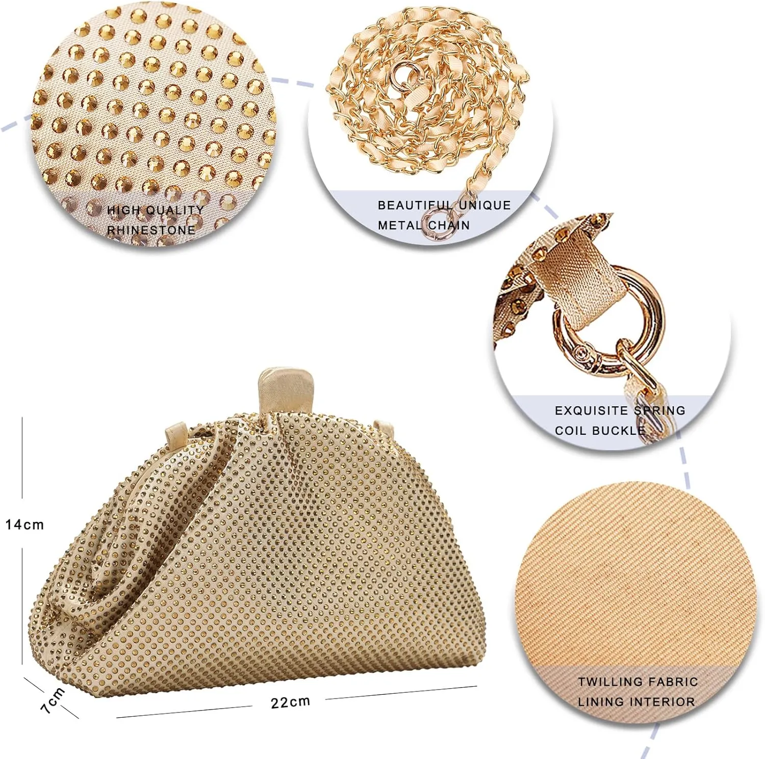 Rhinestone Purse Crystal Frame Clutch Bag Party Pleated Women Clutch Handbag