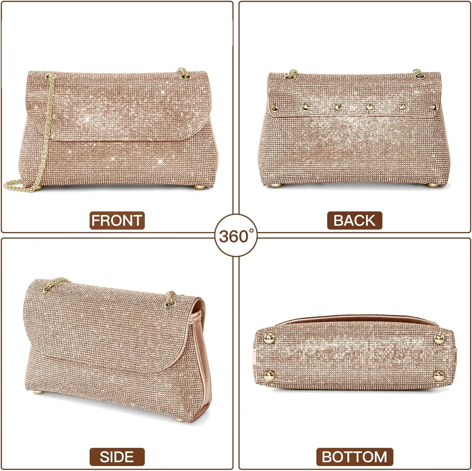 Rhinestone Purse for Women Evening Bag Sparkly Handbags Crossbody Bag Prom Clutch Purse for Wedding