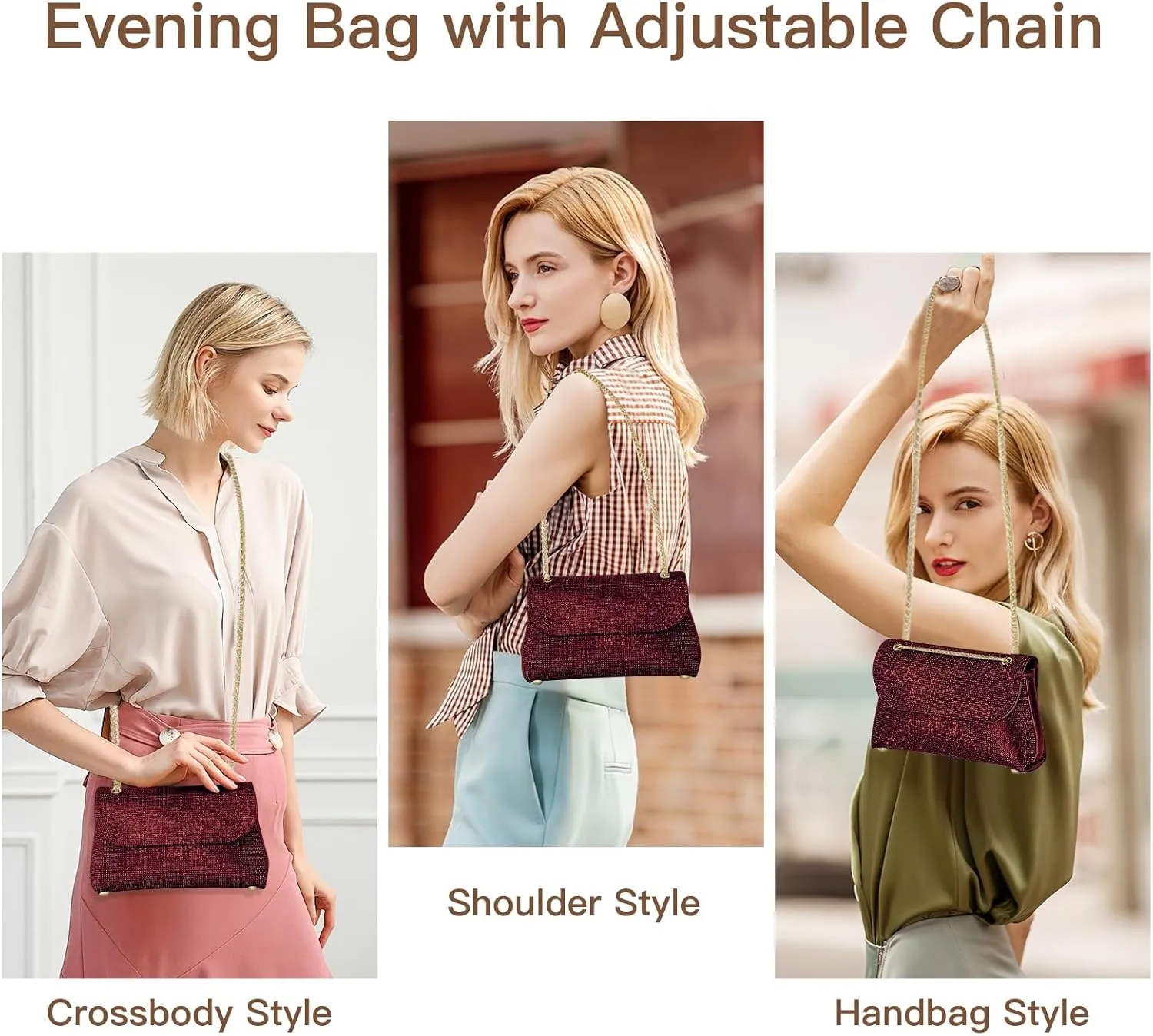 Rhinestone Purse for Women Evening Bag Sparkly Handbags Crossbody Bag Prom Clutch Purse for Wedding