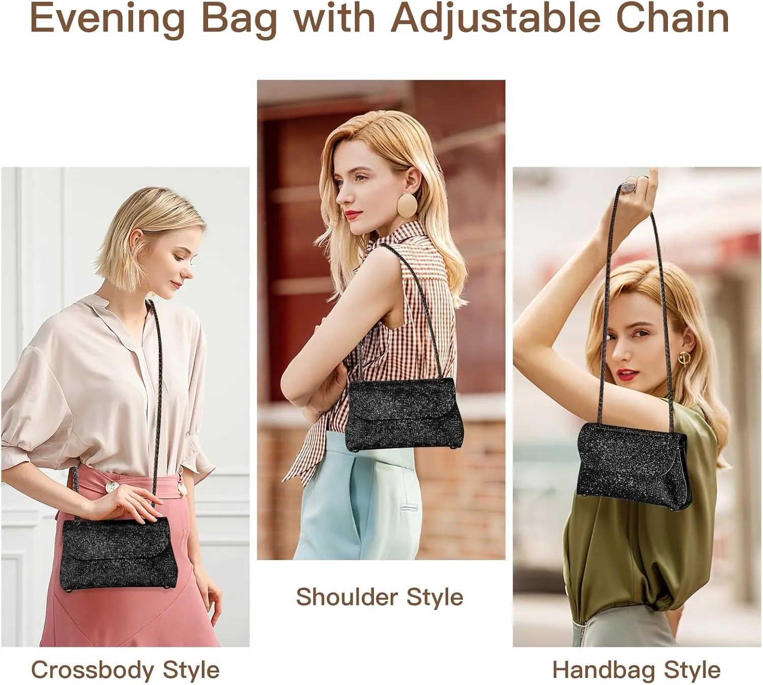 Rhinestone Purse for Women Evening Bag Sparkly Handbags Crossbody Bag Prom Clutch Purse for Wedding