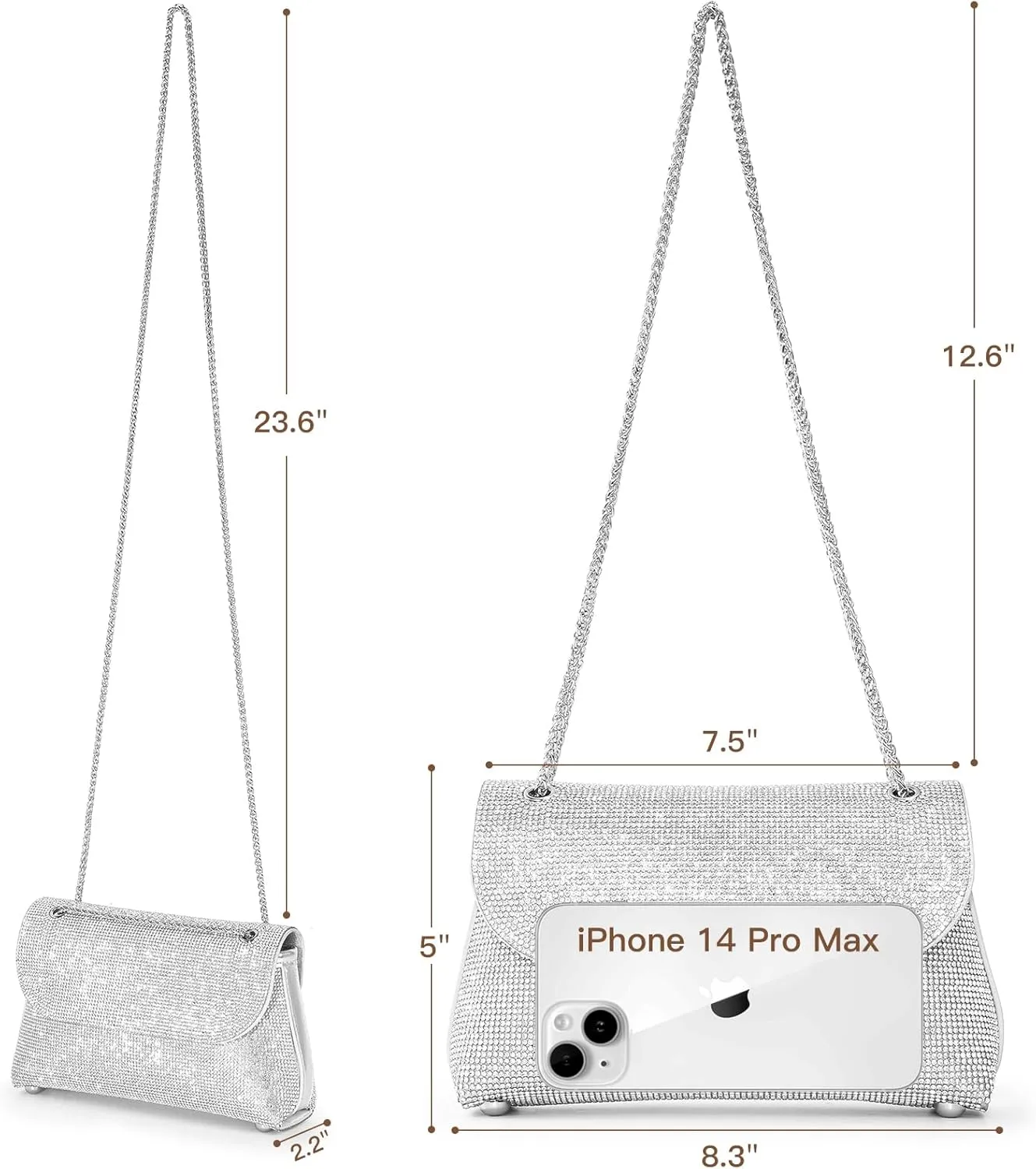 Rhinestone Purse for Women Evening Bag Sparkly Handbags Crossbody Bag Prom Clutch Purse for Wedding