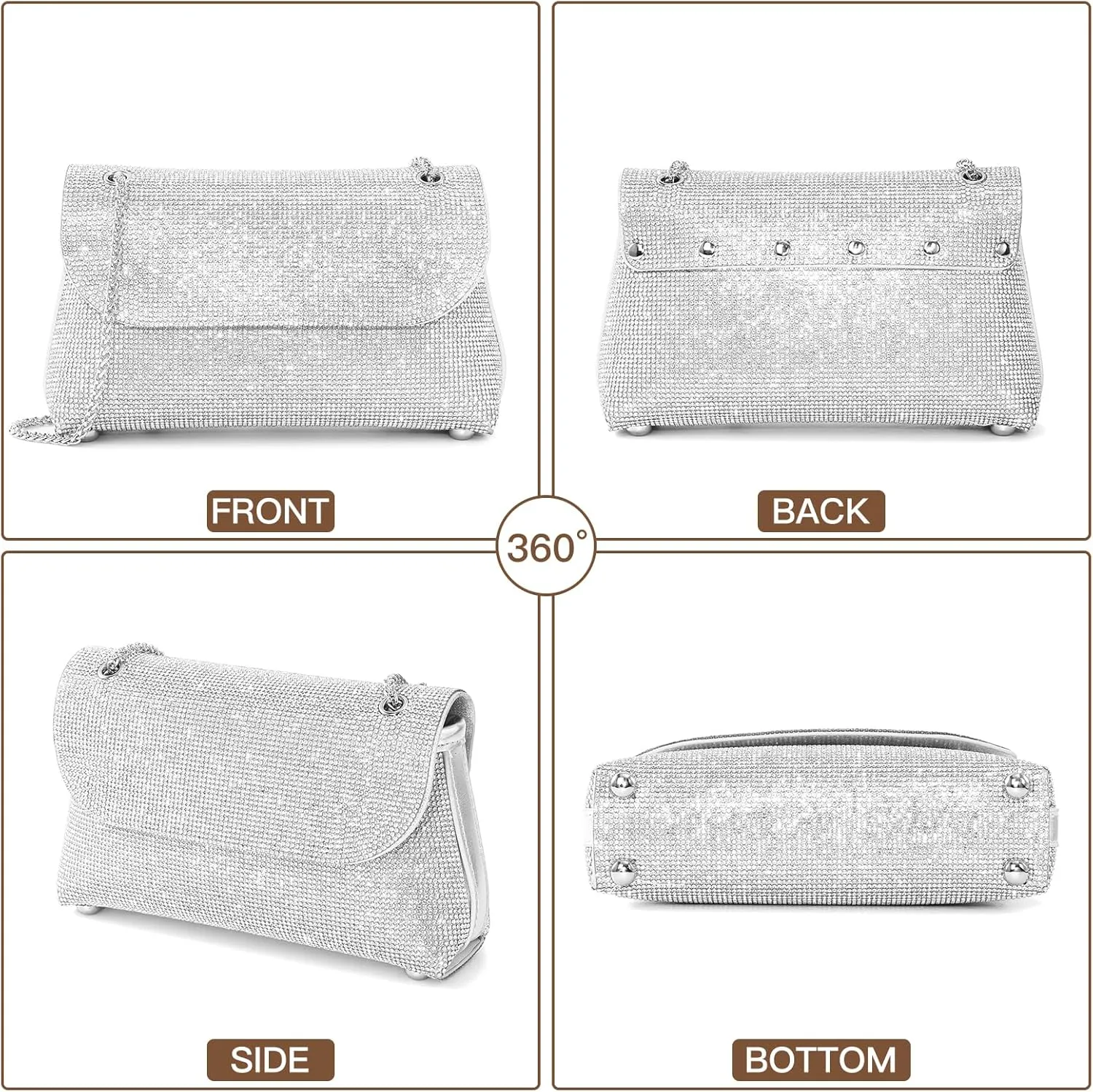 Rhinestone Purse for Women Evening Bag Sparkly Handbags Crossbody Bag Prom Clutch Purse for Wedding