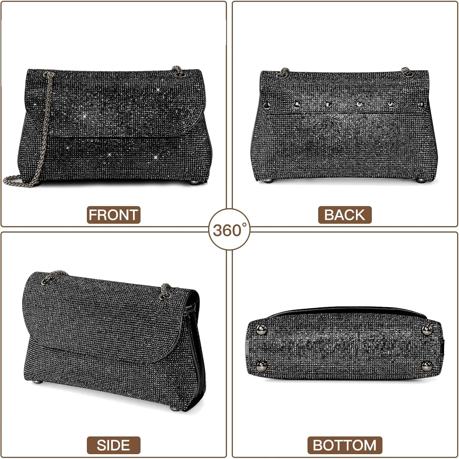 Rhinestone Purse for Women Evening Bag Sparkly Handbags Crossbody Bag Prom Clutch Purse for Wedding