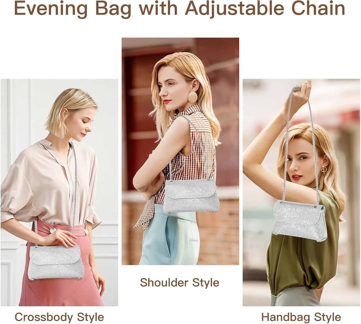 Rhinestone Purse for Women Evening Bag Sparkly Handbags Crossbody Bag Prom Clutch Purse for Wedding