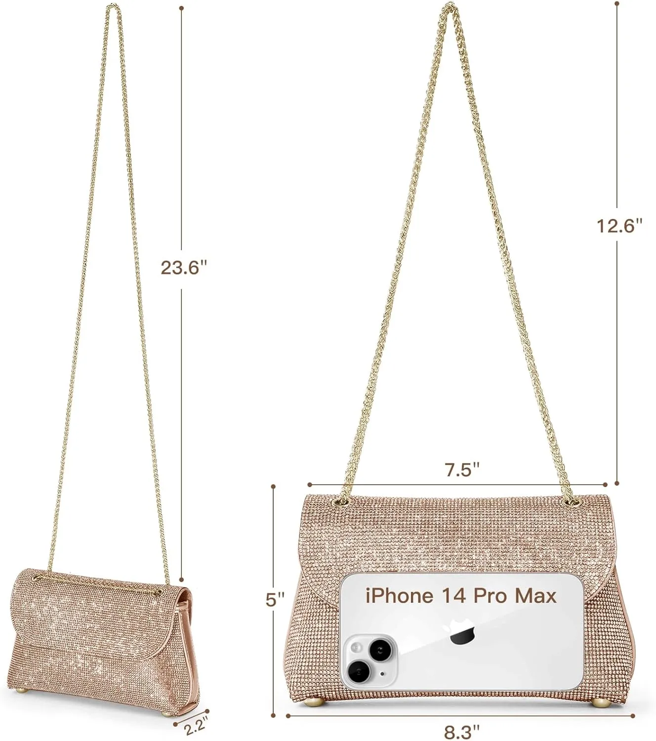 Rhinestone Purse for Women Evening Bag Sparkly Handbags Crossbody Bag Prom Clutch Purse for Wedding