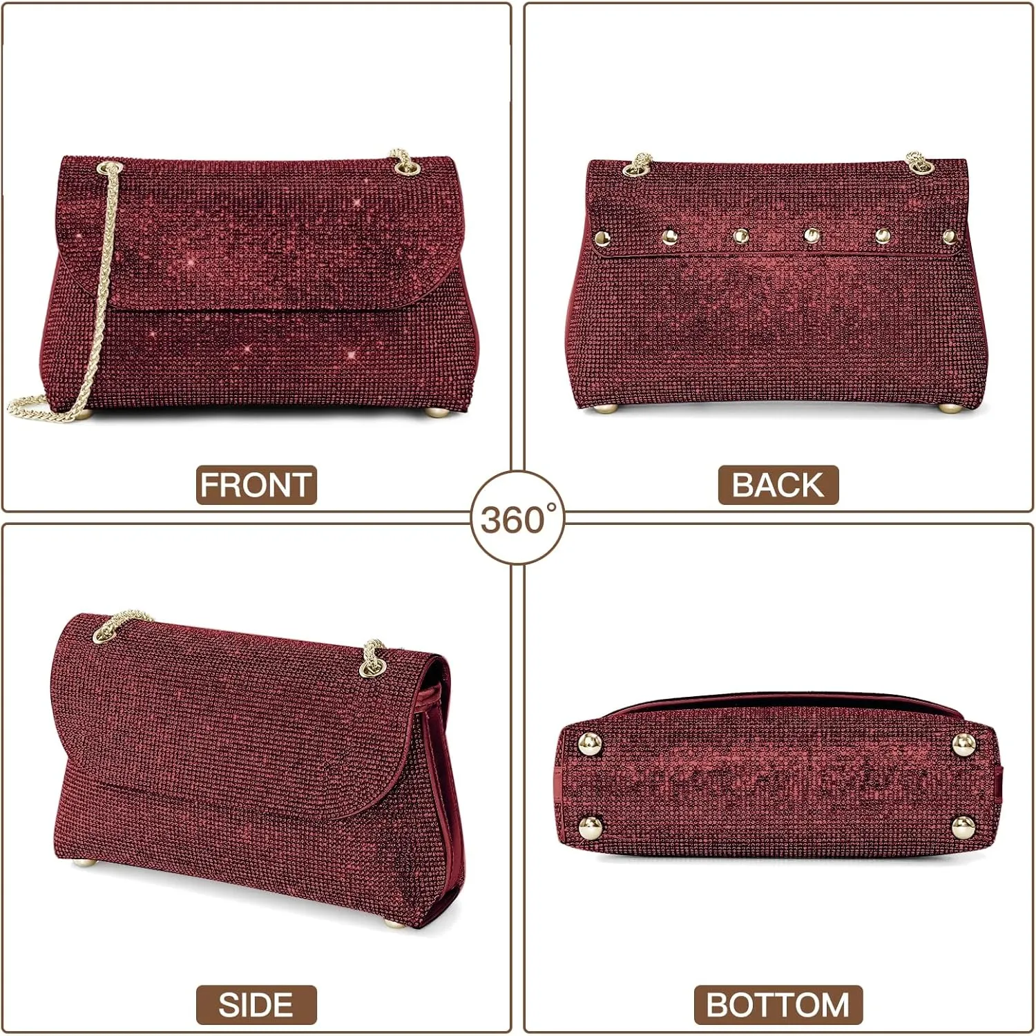 Rhinestone Purse for Women Evening Bag Sparkly Handbags Crossbody Bag Prom Clutch Purse for Wedding