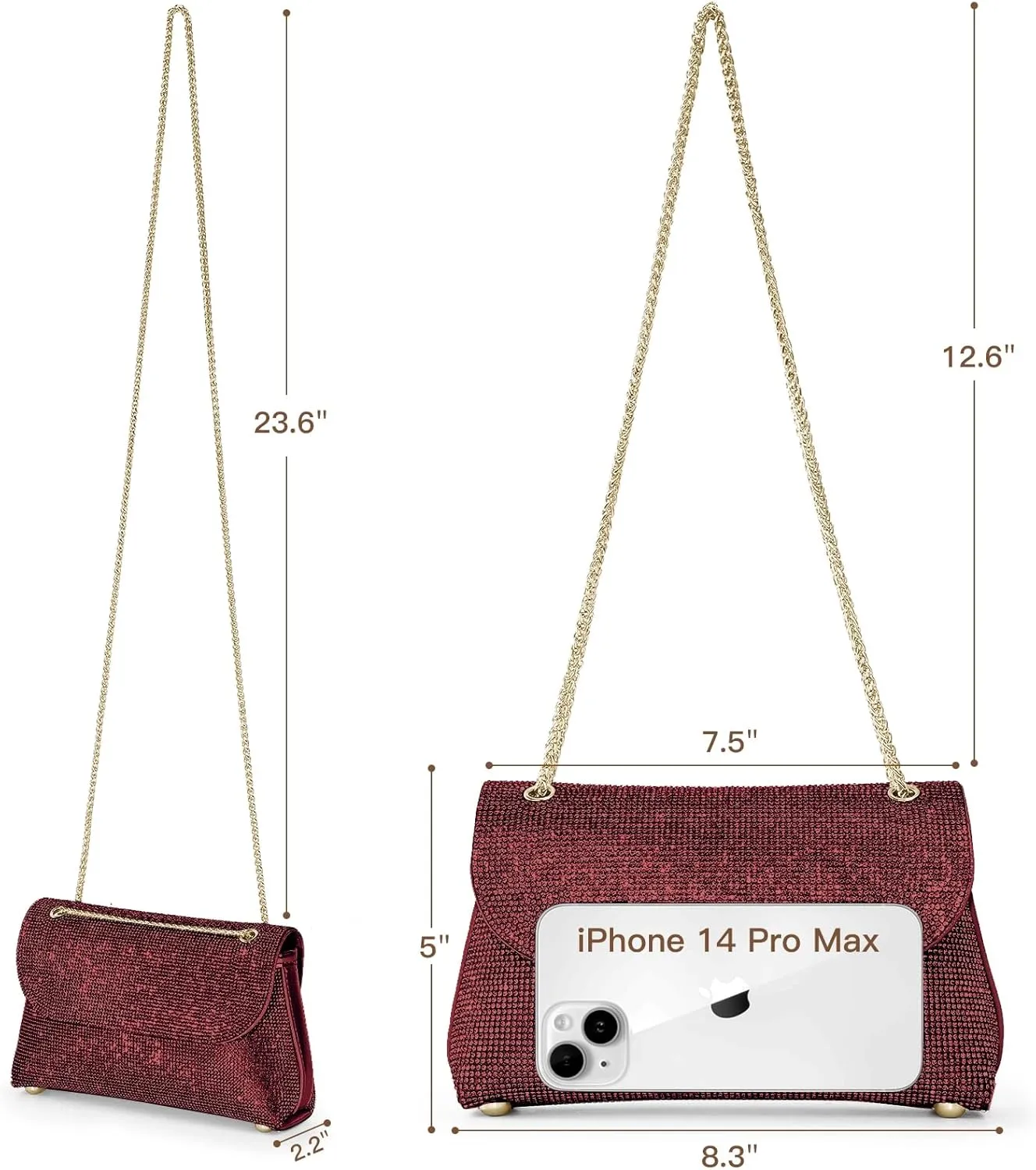 Rhinestone Purse for Women Evening Bag Sparkly Handbags Crossbody Bag Prom Clutch Purse for Wedding