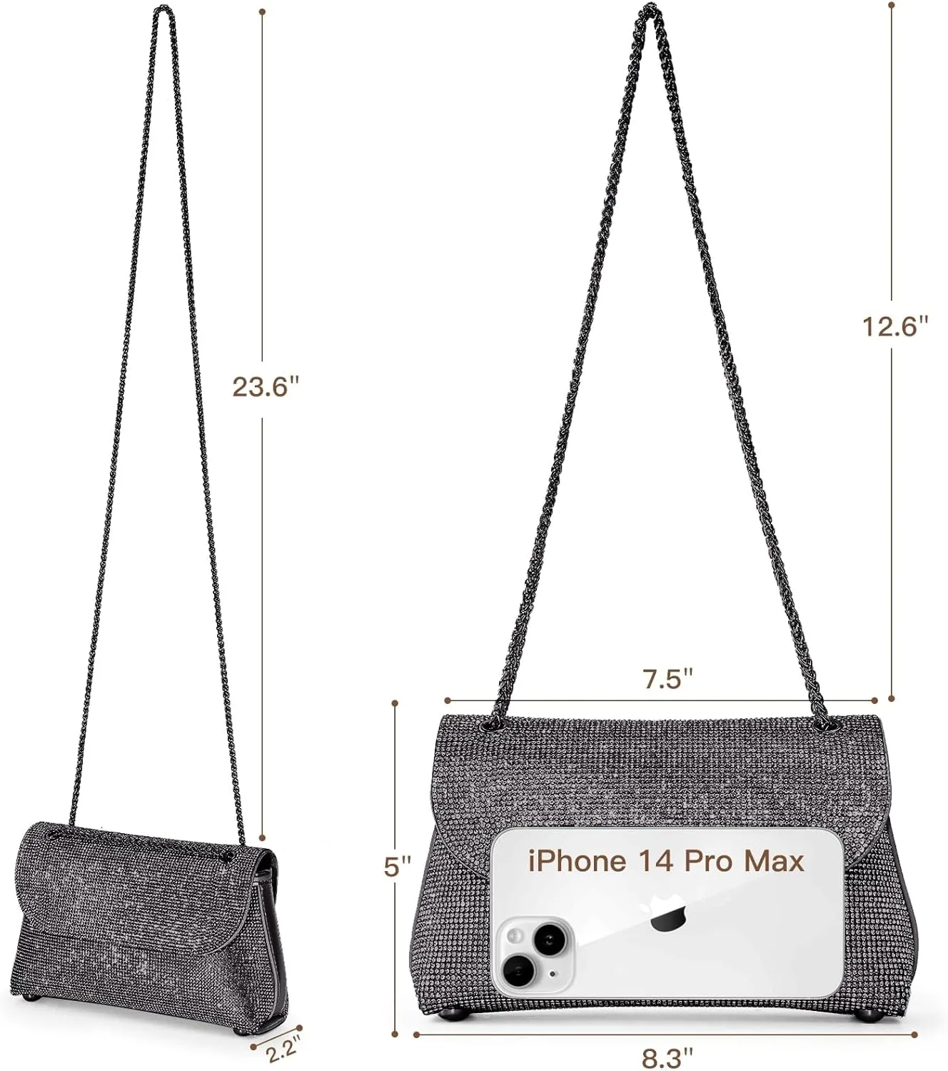 Rhinestone Purse for Women Evening Bag Sparkly Handbags Crossbody Bag Prom Clutch Purse for Wedding