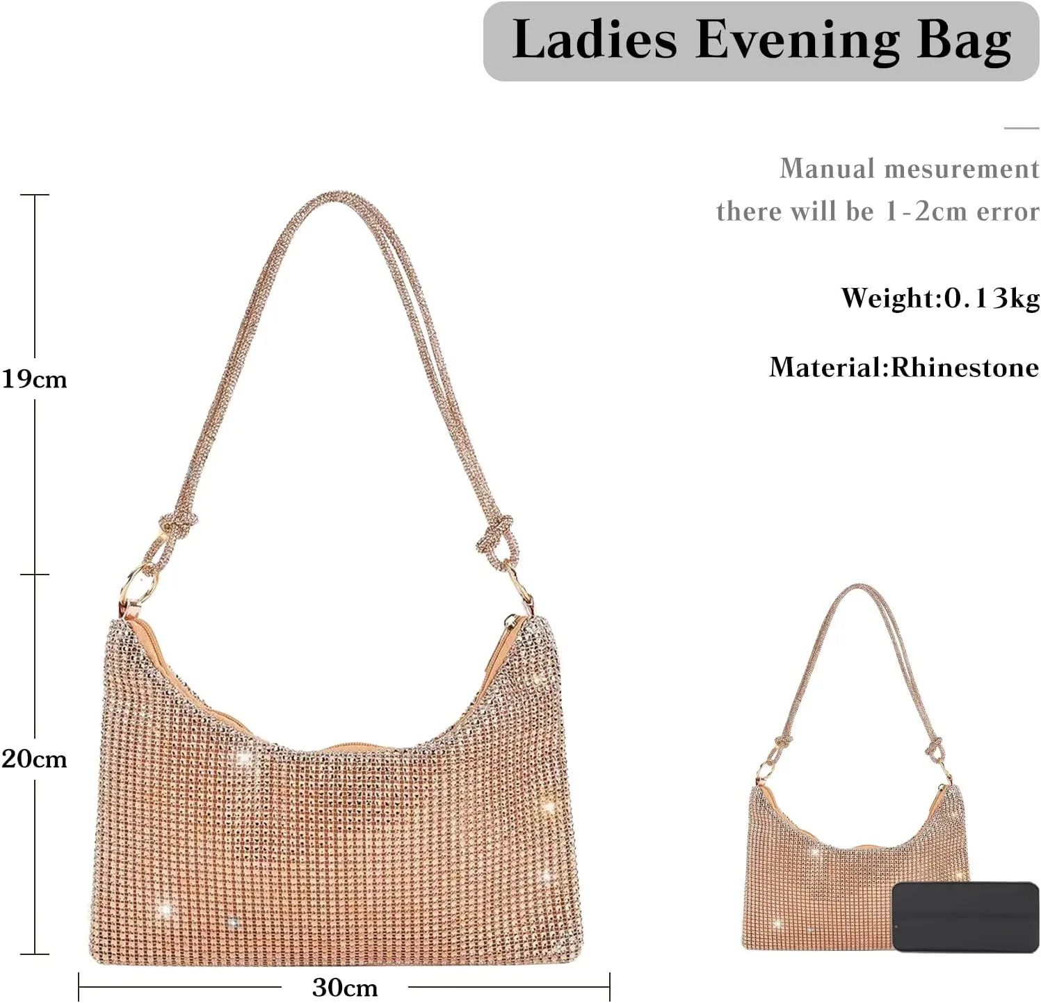 Rhinestone Purses for Women Crystal Clutch Bag Wedding Purse Bling Hobo Bag