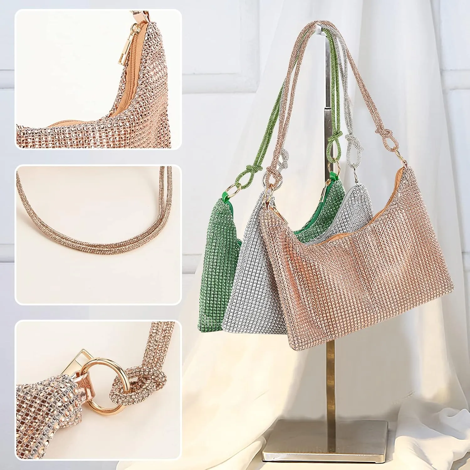 Rhinestone Purses for Women Crystal Clutch Bag Wedding Purse Bling Hobo Bag