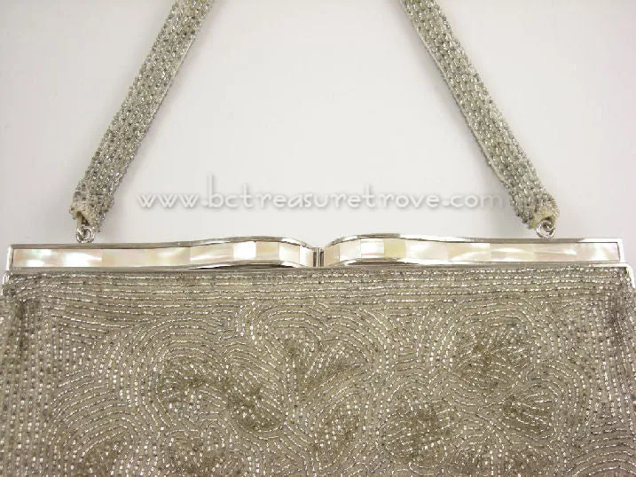 Rocaille Beaded Vintage Evening Purse Sparkling Silver