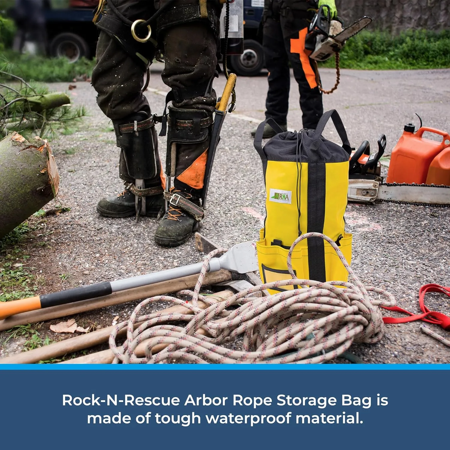 Rock-N-Rescue Arbor Rope Storage Bag - Rock and Tree Climbing Equipment, Arborist Gear, Bucket Style Backpack, Waterproof Nylon Material, Blue, 200'