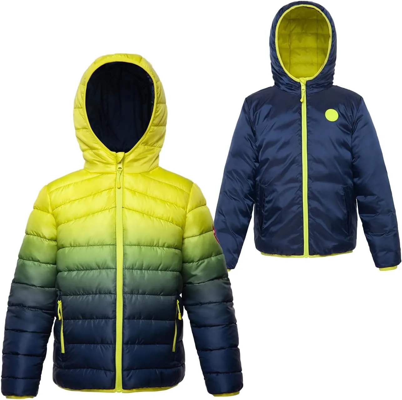 Rokka&Rolla Boys' Reversible Lightweight Puffer Jacket Hooded Water-Resistant Winter Coat