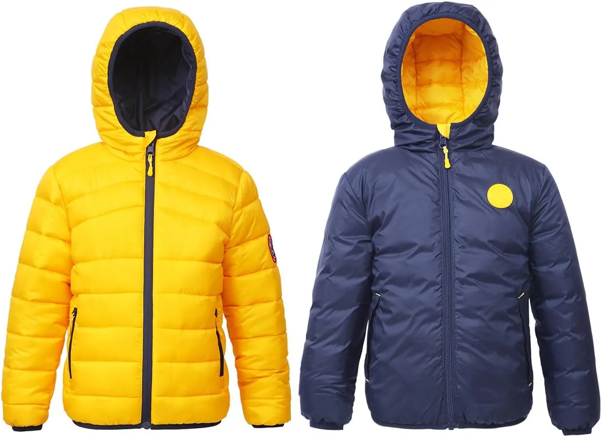 Rokka&Rolla Boys' Reversible Lightweight Puffer Jacket Hooded Water-Resistant Winter Coat