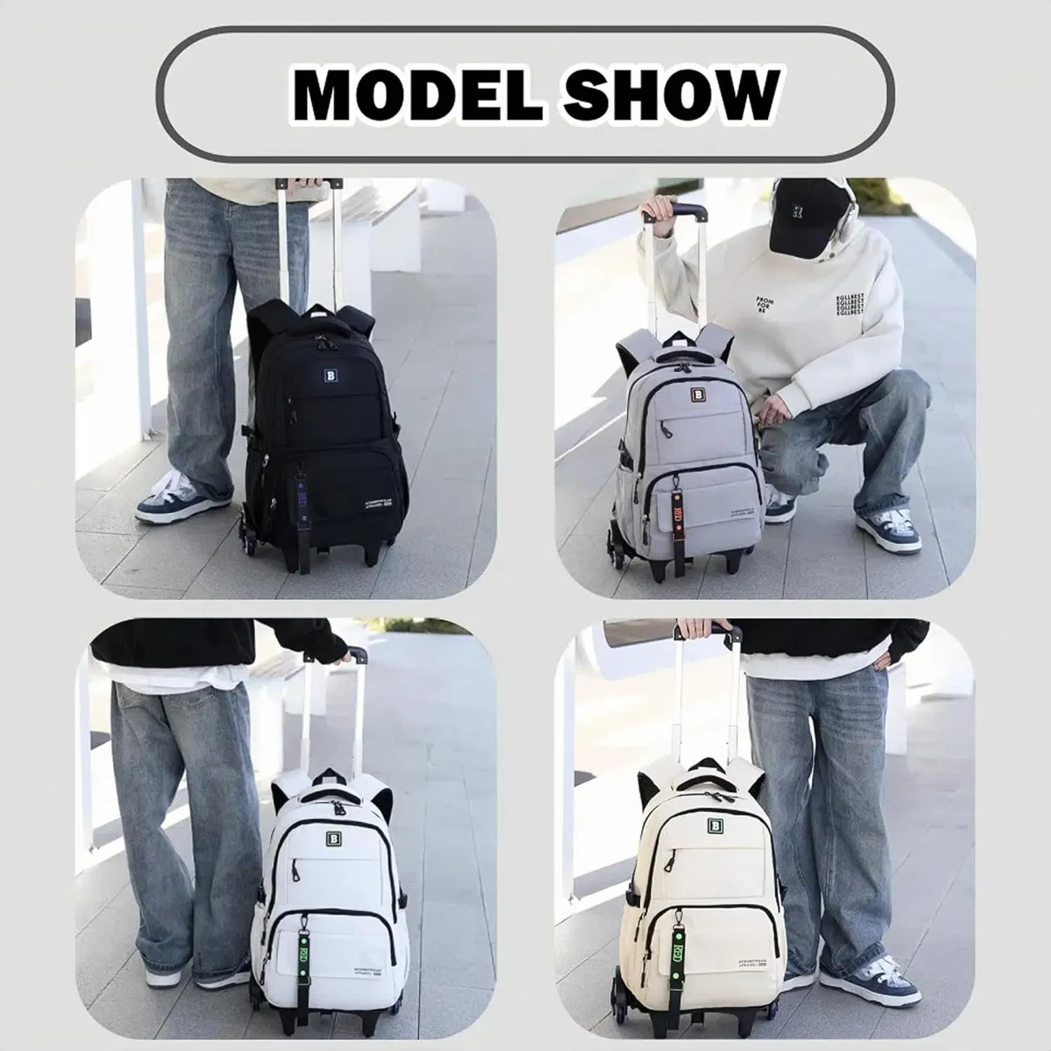 Rolling Backpack for Boys Kids Backpack with Wheels Trolley School Bag for Teens Elementary Wheeled Backpack