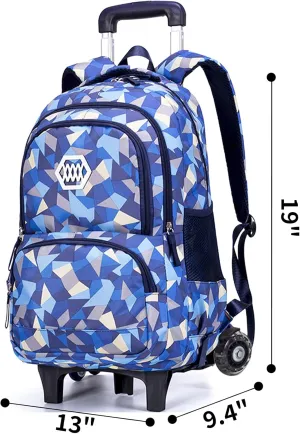 Rolling Backpack for Elementary School Students Teens Travel Bag Wheeled Trolley Trip Luggage Trolley Daypack for Girls and Boys, BE Squares