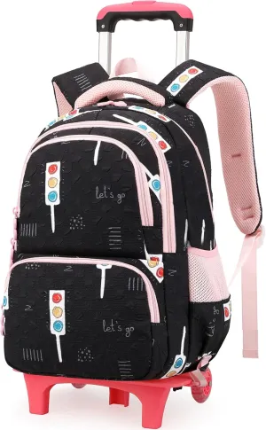 Rolling Backpack for Elementary School Students Teens Travel Bag Wheeled Trolley Trip Luggage Trolley Daypack for Girls and Boys, BK Indicator Light