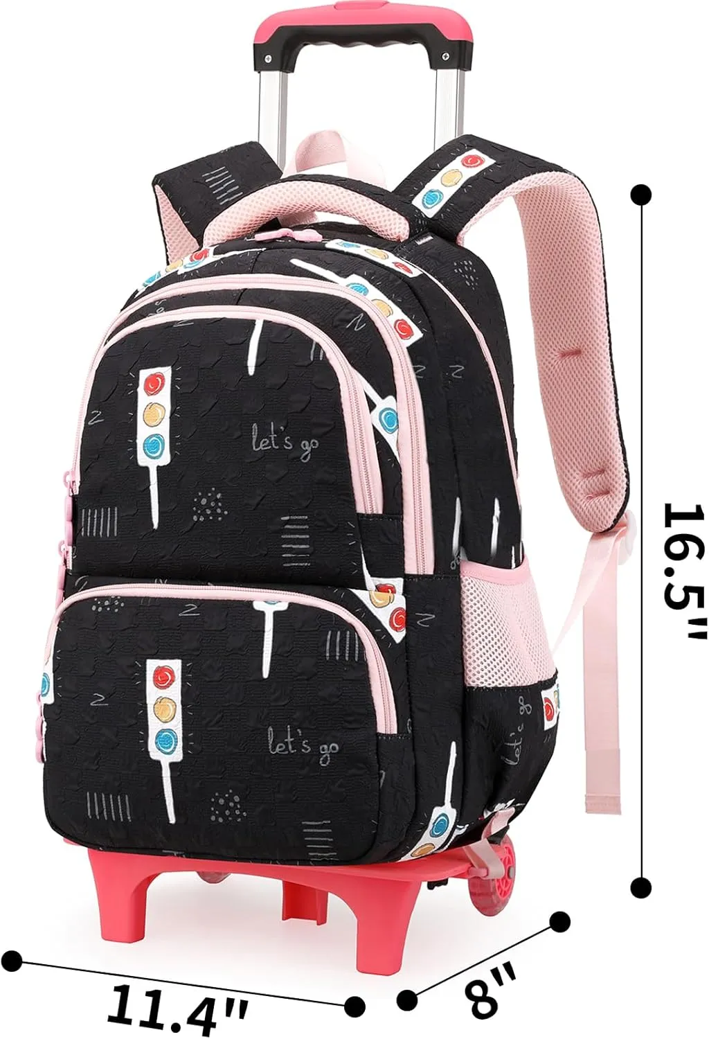 Rolling Backpack for Elementary School Students Teens Travel Bag Wheeled Trolley Trip Luggage Trolley Daypack for Girls and Boys, BK Indicator Light