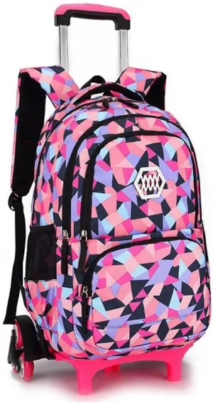 Rolling Backpack for Girls Trolley School Bag Wheels Backpack Luggage Waterproof Climbing Stairs (Black with Six Wheels)