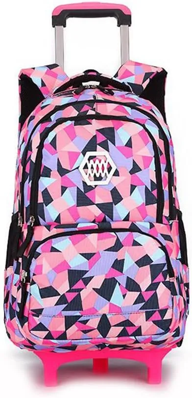 Rolling Backpack for Girls Trolley School Bag Wheels Backpack Luggage Waterproof Climbing Stairs (Black with Two Wheels)
