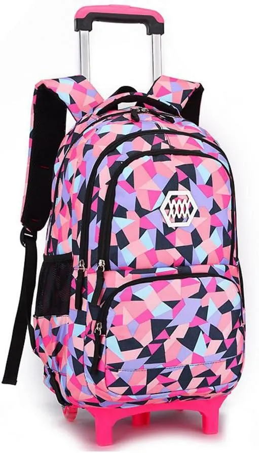 Rolling Backpack for Girls Trolley School Bag Wheels Backpack Luggage Waterproof Climbing Stairs (Black with Two Wheels)