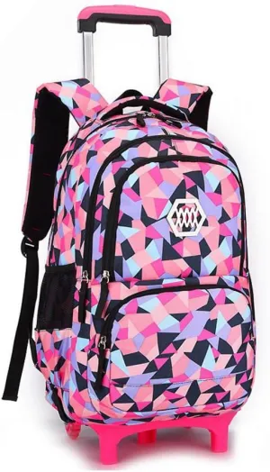 Rolling Backpack for Girls Trolley School Bag Wheels Backpack Luggage Waterproof Climbing Stairs (Black with Two Wheels)